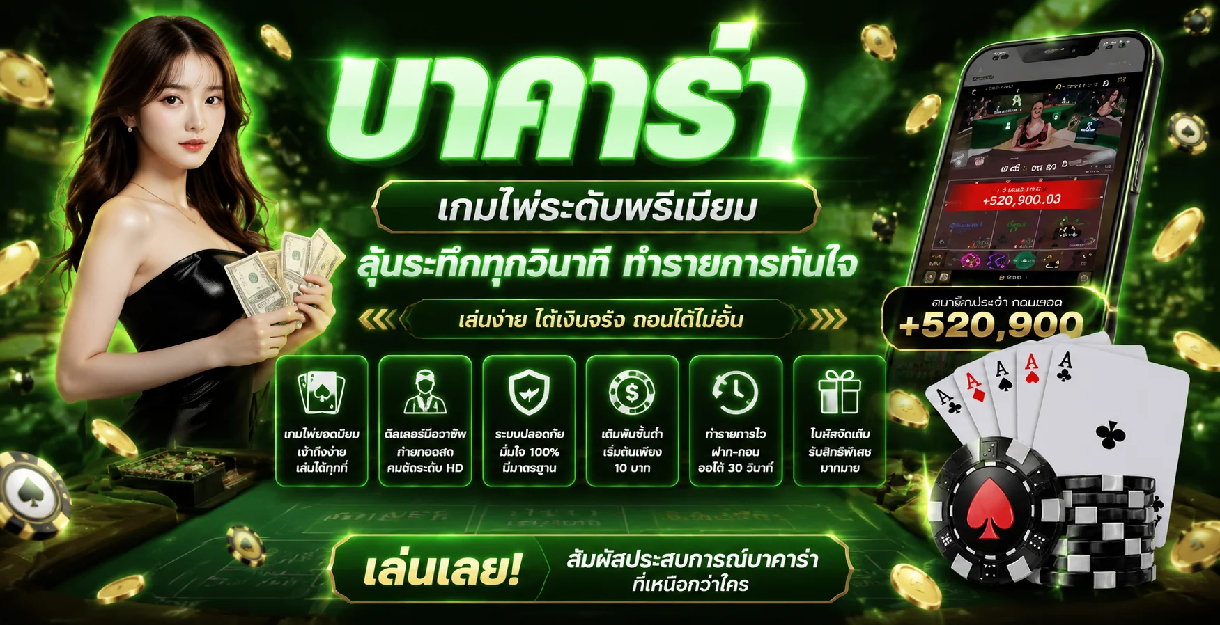 โต๊ะคาสิโนสดออนไลน์ บาคาร่าและรูเล็ตถ่ายทอดจากบ่อนจริง